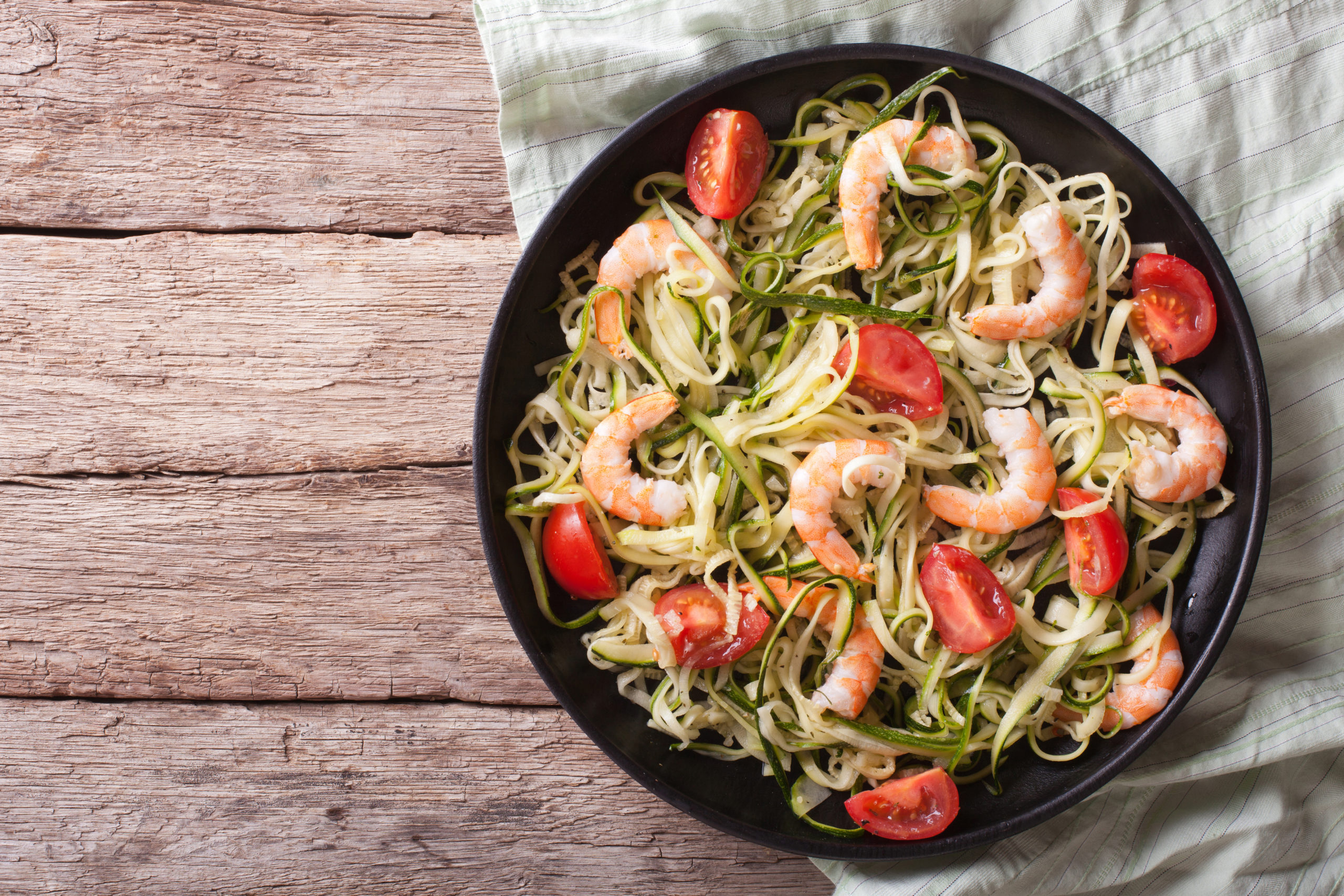 Zoodles with Garlic Prawns and Tomato Recipe
