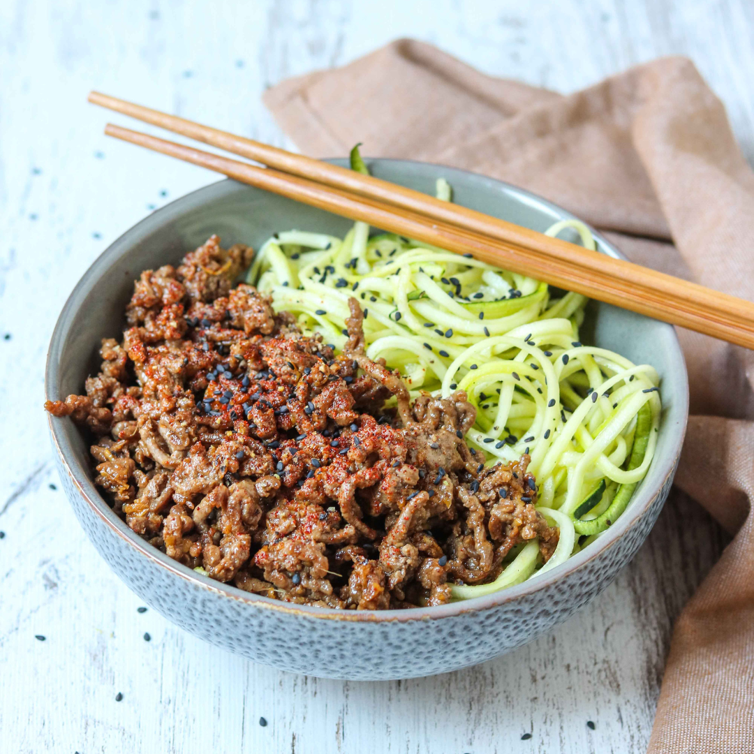 Sesame & Ginger Beef With Zucchini Noodles
